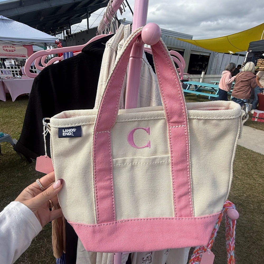 Lands' End Pink and Cream Canvas Tote